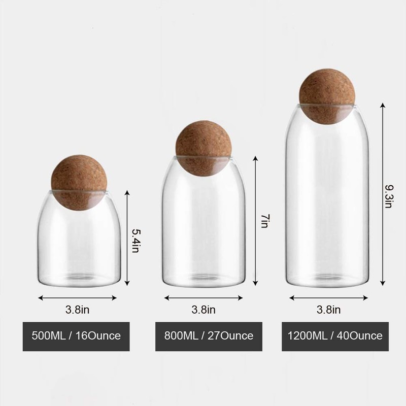 MOLADRI 800ML/27Oz Clear Glass Storage Cute Canister Holder Ball Wood