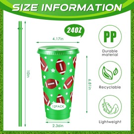 Chuangdi 24 Pcs 24oz Football Plastic Cups with Lid and Straw Football Party Favors Plastic Football Tumblers Reusable Football Drinking Cups for Football Themed Birthday Sport Party Decoration