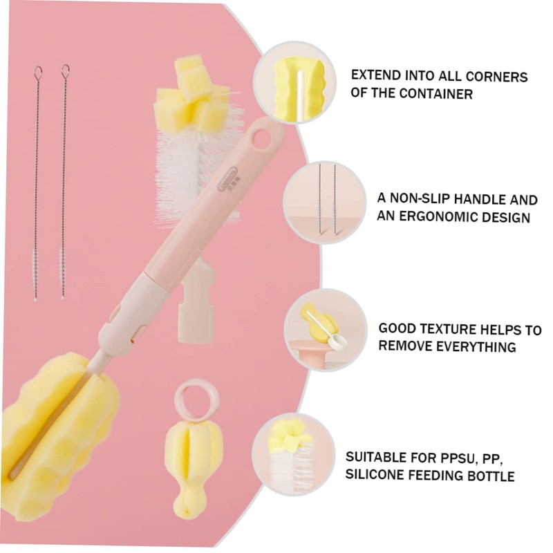 Baluue 2sets Feeding Bottle Cleaning Brush Pacifier Brush Rotating Design