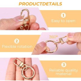 HJZHII Double Opening Swivel Clasp Clips, Metal Swivel Spring Snap Heavy Duty Push Hook Snap Jewelry Clasps Keychain Ring Hooks for Purses DIY Crafts Jewelry Clasps Lanyard Making (Gold)