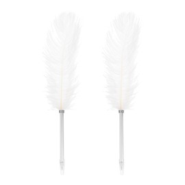 PATIKIL Feather Ballpoint Pen, 2 Pcs 0.5mm Fluffy Vintage Ink Quill Pen Refined Plated Rod Quill Pen for Calligraphy Writing Signature Guest Wedding Gift, White