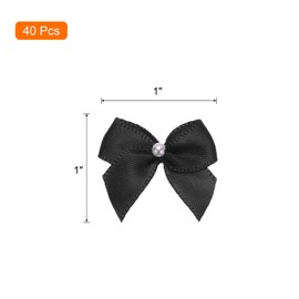 sourcing map 40Pcs Mini Black Ribbon Bow with Pearl 1" Ribbon Flowers Appliques for Craft DIY Hair Bow Sewing Wedding Party Christmas Decoration