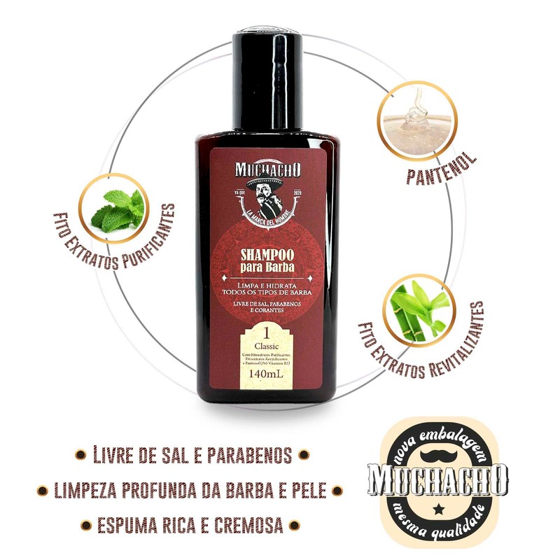 MUCHACHO Classic Beard Shampoo, Your Beard Clean, Soft & Moisturized