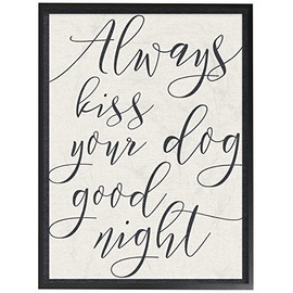 Stupell Industries Always Kiss Your Dog Goodnight Tan Black Framed Wall Art, 16" x 20"