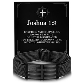 Alissl American Flag Cross Christian Bracelet for Men Women Engarved Bible Verse Inspirational Black Elastic Strap Adjustable Bracelets Christian Jewelry Gifts for Him Boyfriend Husband Son Easter