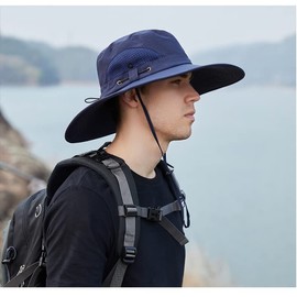 LeafIn Men's Hat, Fishing Hat, Ten Gallon Hat, Safari Hat, Mountain Climbing Hat, Fishing Hat, Wide Brim, UV Protection, Sun Protection, Breathable, 4.7 inches (12 cm), Hat Depth 4.3 inches (11 cm),