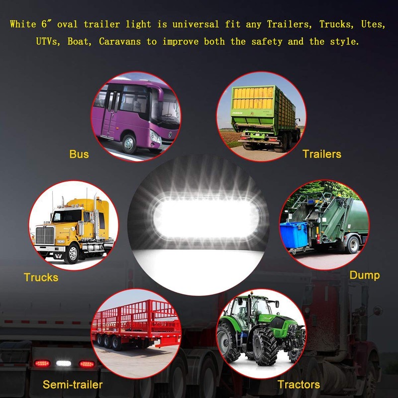 NPAUTO 6" Oval LED Trailer Lights 24 White LED Reverse