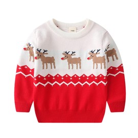 Toddler Christmas Sweater Baby Boy Girl Knitted Sweatshirt Pullover Tops Xmas Holiday Long Sleeve Fall Winter Outfits(Three Deer,3-4T)