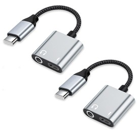 2 Pack USB C to Audio Jack Adapter with 60W Fast Charging,Grey USB-C to 3.5mm Female Headphone Adapter, Compatible with USBC Devices Perfect for Audio & Charging Use