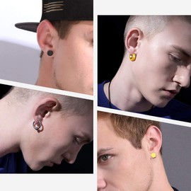 Richsteel Punk Stud Earrings Women's Men's Creole Earrings Spikes Gothic Earrings Stainless Steel Huggie Earrings with Gift Box, Gold copper alloy