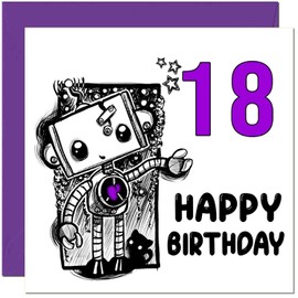 Cute Gothic Robot 18th Birthday Card for Teenage Girls Boys - 18th Birthday Cards for 18 year old Teenager Daughter girl Eighteen, Eighteenth Granddaughter Sister Niece cousin