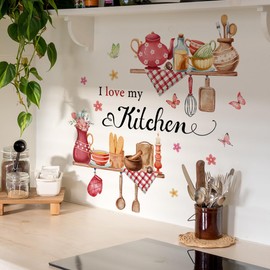 Runtoo I Love My Kitchen Wall Sticker Food Lettering Quotes Saying Wall Decals Kitchen Dining Room Restaurant Wall Decor