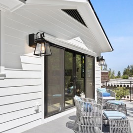 JOKAONOTL Dusk to Dawn Outdoor Lighting with GFCI Outlet, Waterproof Outside Porch Lights Wall Mount Modern Exterior Lighting Fixturesfor House Porch Patio Garage,Bronze,11.4''H