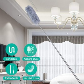 Microfiber Feather Duster, Extendable Cobweb Duster with 100 inches Extension Pole, Bendable & Washable & Lightweight Dusters for Cleaning Ceiling Fan, High Ceiling, Blinds, Webster, Furniture & Cars