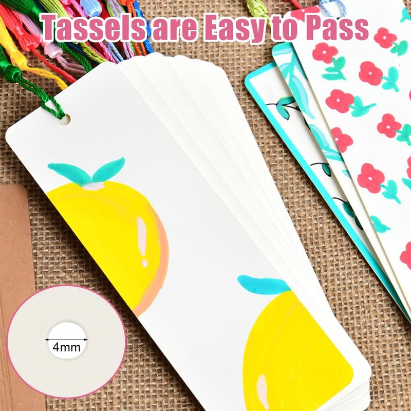 Pack of 60 Bookmarks Blank and Colourful Tassels, 15 x