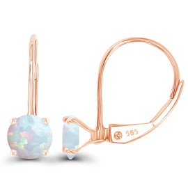 14K Rose Gold Plated Sterling Silver 5mm Created Opal October Birthstone Leverback Earrings