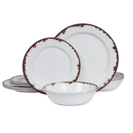 Yinshine Melamine Dinnerware Set-12 Piece Melamine Plates and Bowls Set for 4,Lightweight yet Durable Dish Set,Camping/RV Unbreakable Serving Dishes, Dishwasher Safe, Off White