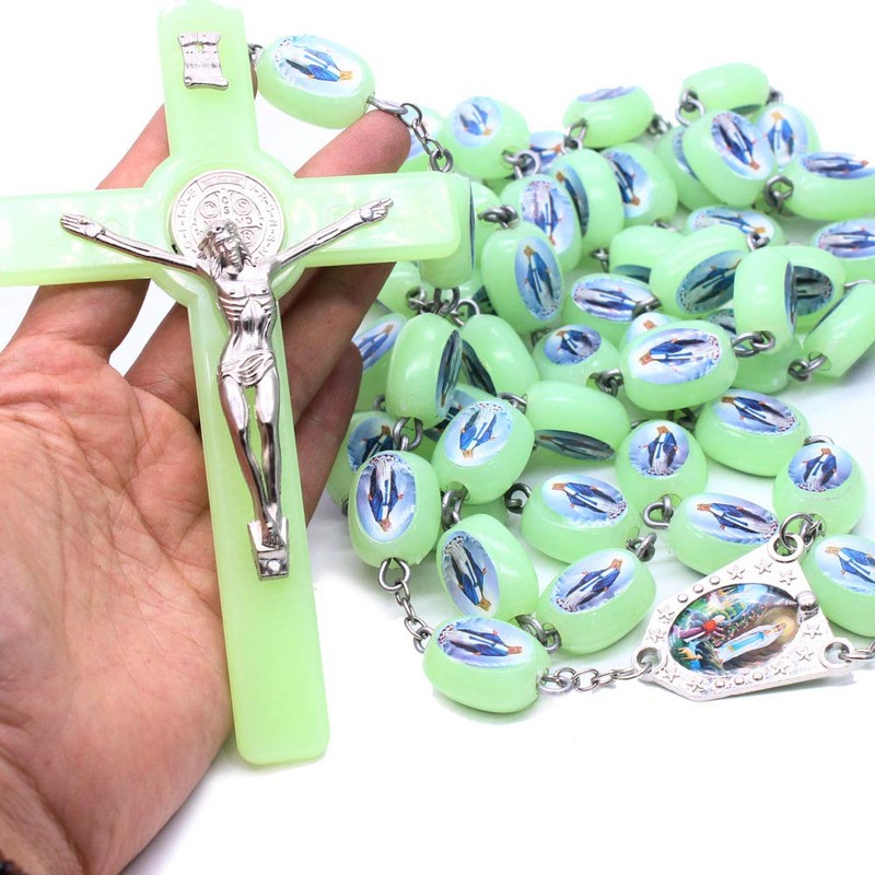 RICHRAIN Luminous Wall Rosary Beads Glow in Dark, Catholic Large