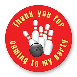 40mm Bowling "Thank You for Coming to My Party" Round Stickers for Party Bags & Sweet Cones (24 Stickers)