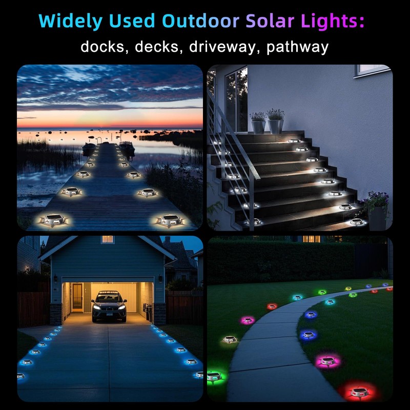 Multicolor Solar Driveway Deck Lights, [4 Pack] 12 Modes IP67