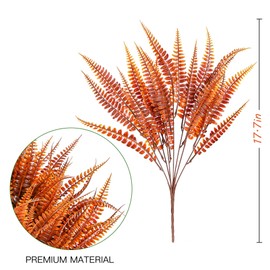 WEFUNXJ 6 Pcs Artificial Fall Boston Fern Plants, Outdoor Indoor Bushes Autumn Artificial Shrubs Greenery UV Resistant Plants Faux Plastic Plants for Home Garden Fall Thanksgiving Autumn Decor (Fall)