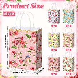 12Pcs Tea Party Gift Bags Spring Floral Gift Bags with Handles Tea Party Favors Vintage Flowers Paper Bag Spring Wildflower Favors Decoration for Princess Birthday Wedding Garden Bridal Shower