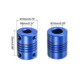 sourcing map 1Pcs 8mm to 10mm Aluminum Alloy Shaft Coupling L25xD19 Flexible Coupler with Screws Beam for 3D Printer CNC Machine DIY Encoders and Motors Shaft,Blue