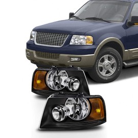 AKKON - For Black Bezel 03-06 Ford Expedition Headlights Front Lamps Direct Replacement Pair Left + Right