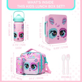 Oruiji Bento Box for Kids with Ice Pack Lunch Box Girls with Lunch Bag,Stainless Steel Water Bottle Set Utensils Set Food Container for School Girls Kids