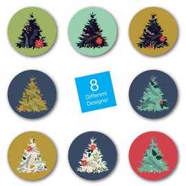 Patterned Holiday Trees Christmas Stickers / 8 Alternating Floral Holiday Tree Designs / 500 Christmas Labels / 1.5" Evergreen Tree Silhouettes