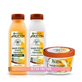 Kit Garnier Fructis Hair Food Coco Rutina Completa, Reparación Profunda para el Cabello Dañado, Shampoo 300 ml, Acondicionador 300 ml y Mascarilla 350 ml