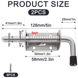 WYIPOLZI 5 Inch/128mm Spring Latch Pin Stainless Steel Barrel Bolt Spring Loaded Locking Latch for Trailer Gate, Barn Door, Garage, Shed 2-Pack