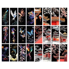 Scratch Art, Set of 24, 6.1 x 2.8 inches (15.6 x 7 cm), Bookmarks, Scratch Art, Beautiful Art, Funny Coloring, Easy to Sharp, Scratch Art, Whales, Butterflies, Fireworks, Animals, Castle Walls