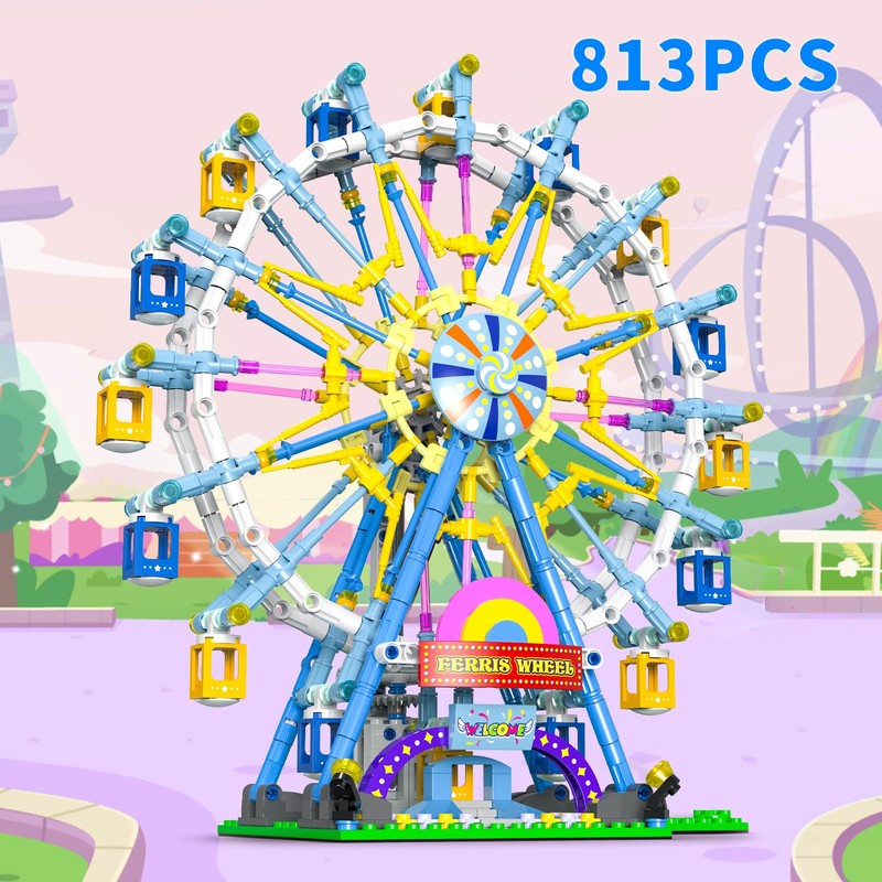 JDMDKB Rotating Ferris Wheel Building Blocks Kit, with Lights, Amusement