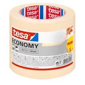 tesa tesa Malerband ECONOMY - Vielseitiges Klebeband fr Malerarbeiten ohne L?sungsmittel - Bis zu 4 Tage nach Gebrauch rckstandslos entfernbar, 3x 50 m x 30 mm