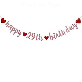 Happy 29th Birthday Banner, Pre-Strung,Rose Gold Glitter Paper Garlands for 29th Birthday Party Decorations Supplies, No Assembly Required,Rose Gold,SUNbetterland