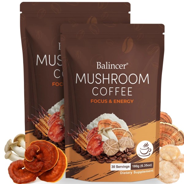 Balincer Mushroom Coffee 6 Adaptogenic Mushrooms with Lion's Mane Cordyceps