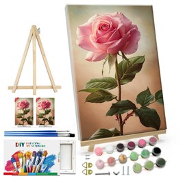 ATDMS Paint by Numbers Kit for Adults with Easel Flowers Paint by Number with Frame DIY Floral Paint by Number with Easel Adult Paint by Number Kits on Canvas Framed for Home Wall Decor 8x12 Inch