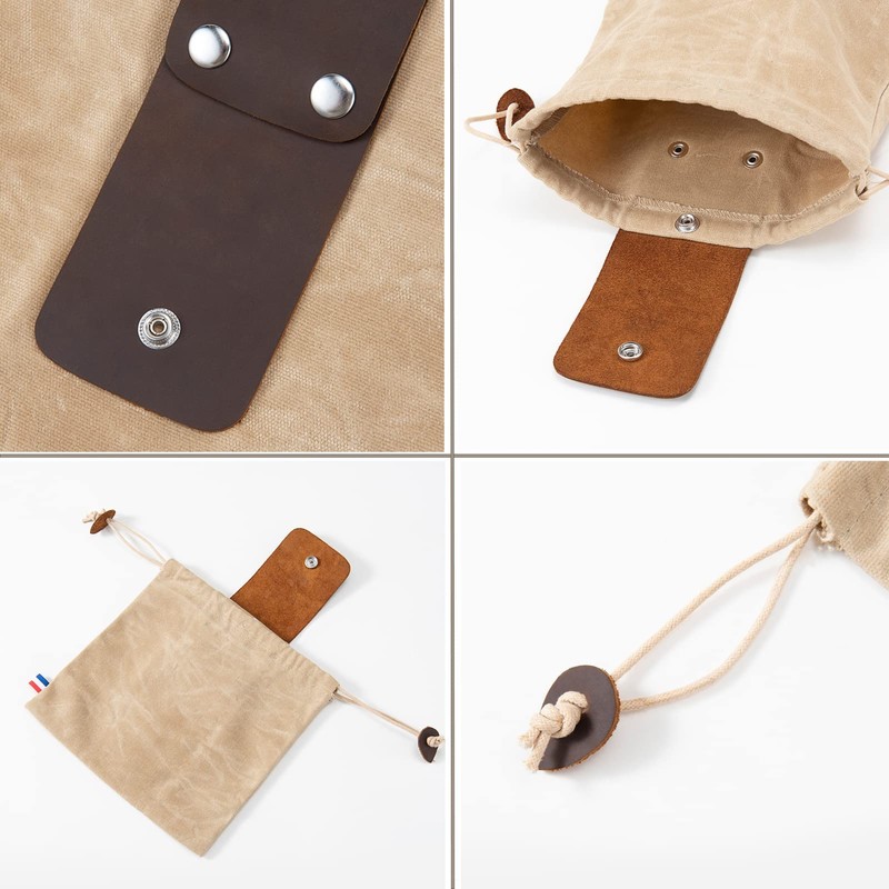Waxed Canvas Foraging Pouch for Hiking, Collapsible Leather Belt Pouch