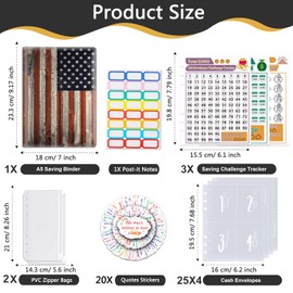 100 Envelopes Money Saving Challenge, A5 Budget Binder with Cash Envelopes & 3 Budgeting Planner Trackers to Save $5,050 Money ，Savings Challenge Book for Organizer, American Flag