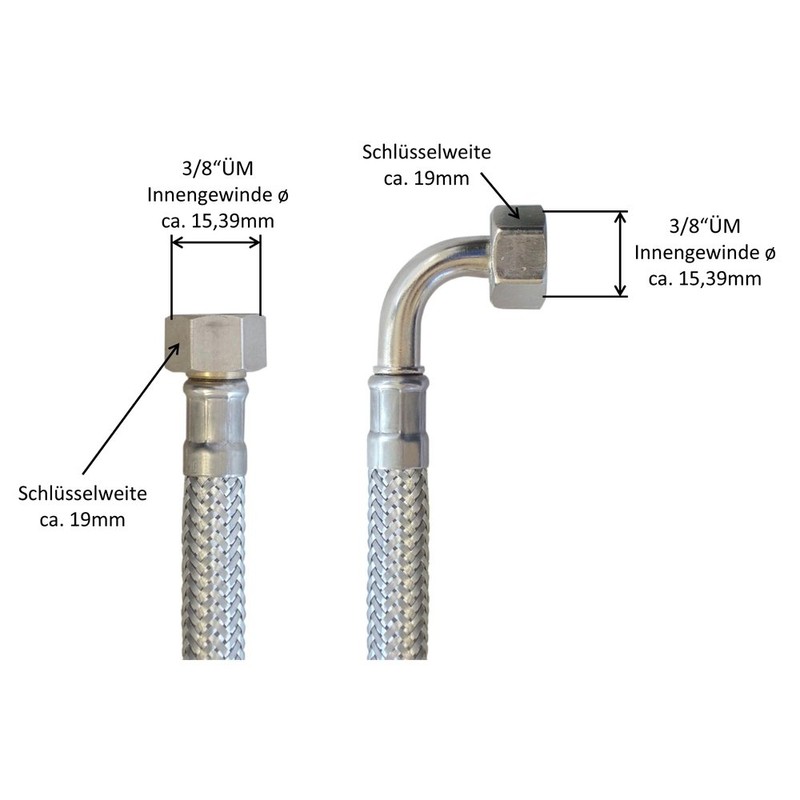 Reinforced hose 3/8 inch nut x 3/8 inch nut with