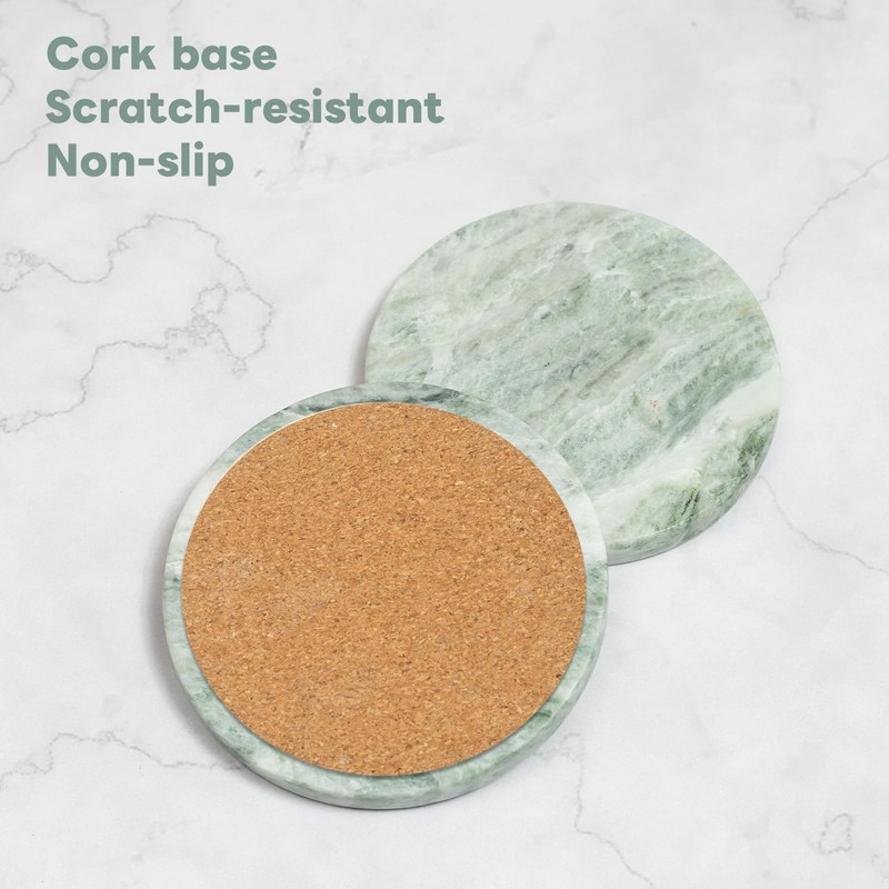 Green Marble Drink Coasters, Natural Stone Coasters - Set of