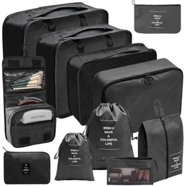 JOZUTTOW Packing Cubes, 11 Pcs Packing Organizers, Luggage Organizers, Packing Cube Organizer, Travel Packing Cubes with Laundry Bags, Shoe Bag, Toiletry Bag, Cable Organizer Bag (Black)