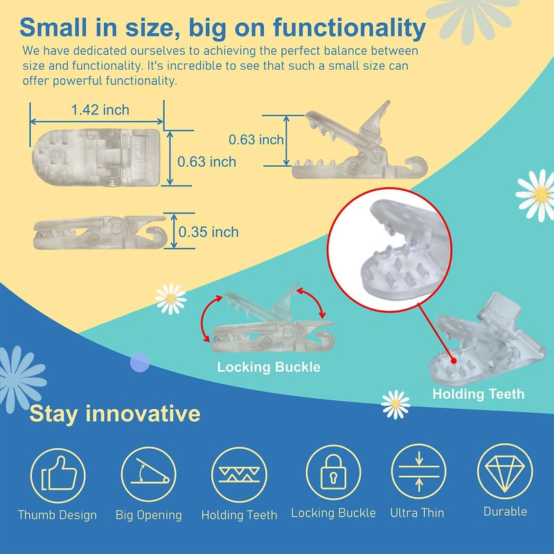 Kingwee Thumb Shower Curtain Clips, Shower Splash Guard Holders, Bathtub