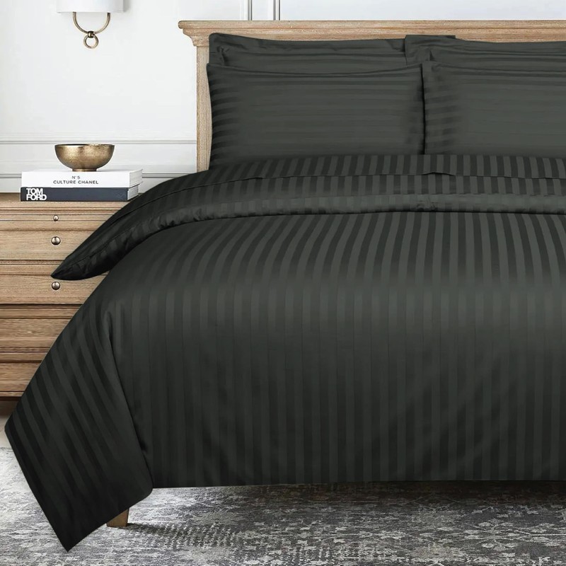 Ev Dekor® Double Duvet Cover Set Hotel Quality Stripes Satin