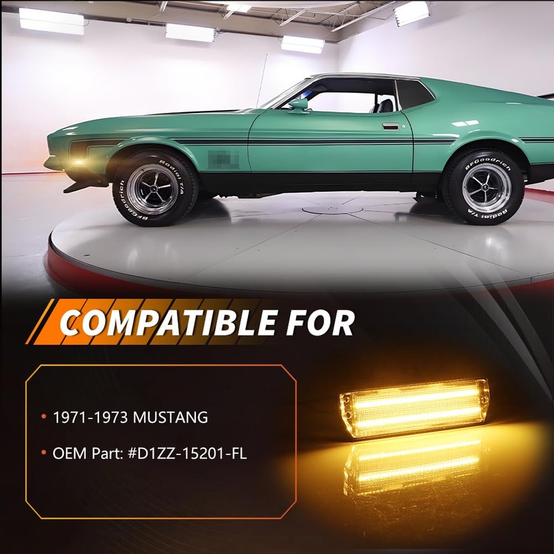MOTRUM Front Side Marker Light Compatible with Mus-tang 1971-1973, [DOT]