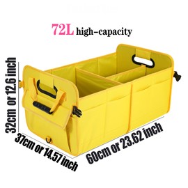 Zhiyanz Car Suv Trunk Organizer,Sturdy Storage Organizer for Car Accessories,Tools,Sundries.Upgraded 4 Carrying Handles,72L,Foldable,Waterproof,Multi Compartment,2 Straps for Fixation (Yellow B)