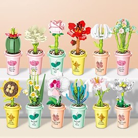 HTLNUZD Kit de construcción de flores, bloques de construcción, juego de ramo de flores, adornos creativos para decoración de computadora, colección botánica artificial, kits de construcción de flores para regalos (girasol)