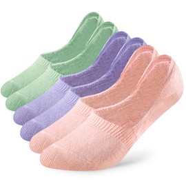 Leotruny 6 Pairs Unisex Thick Cushion Athletic Cotton Non Slip Low Cut Flat Liner No Show Socks, C07-green/Pink/Purple, Large