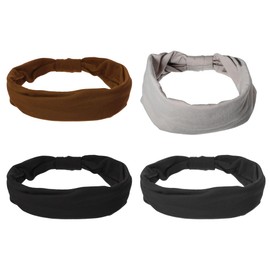 VOCOSTE 4pcs Wide Headbands, Twisted Knot Wide Headbands, Wide Bohemia Headband, Non-Slip Headbands for Women for Sports, Black Brown Deep Gray Light Gray